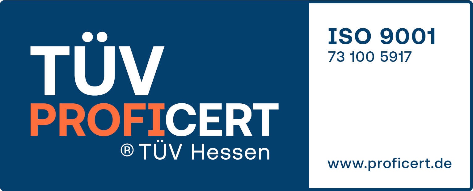 TÜV PROFICERT ISO 9001 Zertifikat von TÜV Hessen.